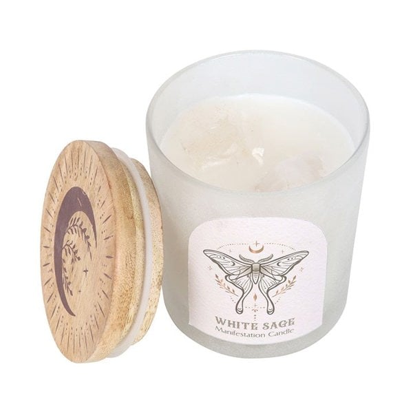 Serano Luna Moth Manifestation Candle with Clear Quartz Crystals