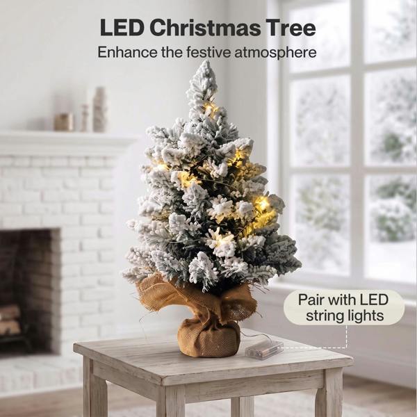Santaco Christmas Tree Mini 49cm Snow Flocked PVC LED Tabletop Desk Xmas White
