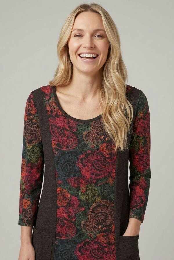 Izabel London Floral 3/4 Sleeve A-Line Midi Dress