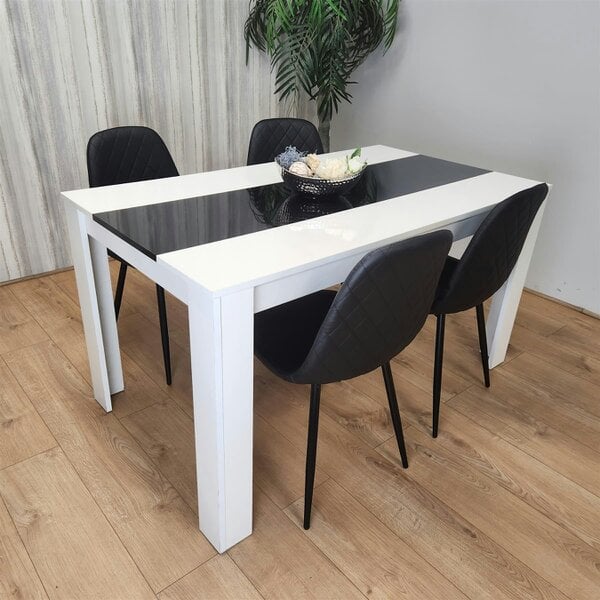 Kosy Koala Dining White Black Wood Table and 4 Leather Black Chairs Dining Room Set