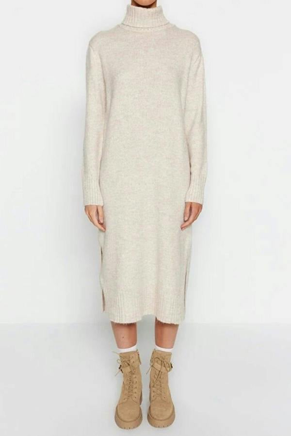 WOVCOR Midi Wide Cut Soft Texture Knit Dress