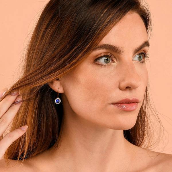 Zavana Gold Plated Round Blue Halo Drop Earrings with Cubic Zirconia Stones for women