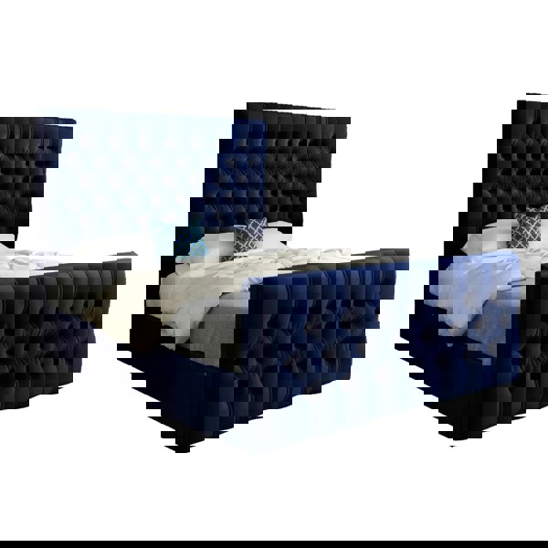 Casa Magna Novara Upholstered Soft Velvet Bed Frame - Blue