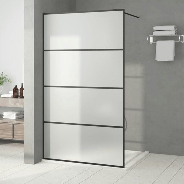 Berkfield Walk-in Shower Wall Black 115x195 cm Frosted ESG Glass
