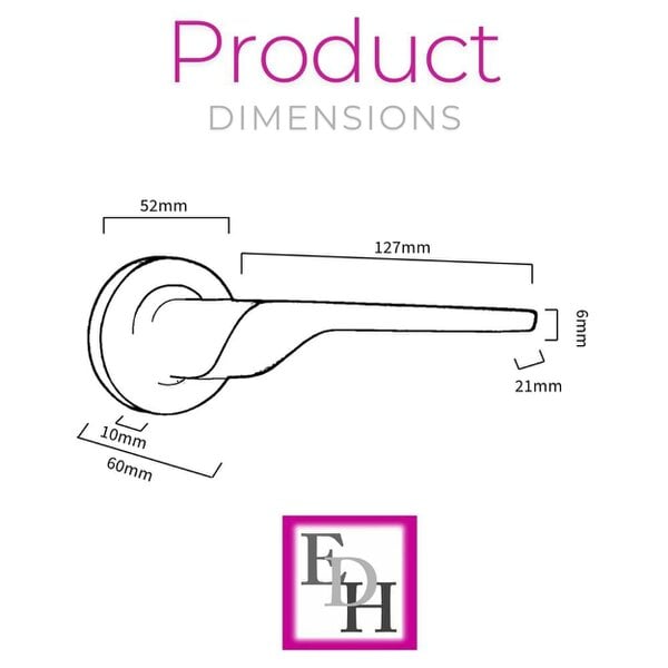 EDH Door Hardware Modern Matt Black Lever on Rose Plate Door Handle Set – 6 Pairs, 52mm Round Rose Plate & 127mm Lever Handle