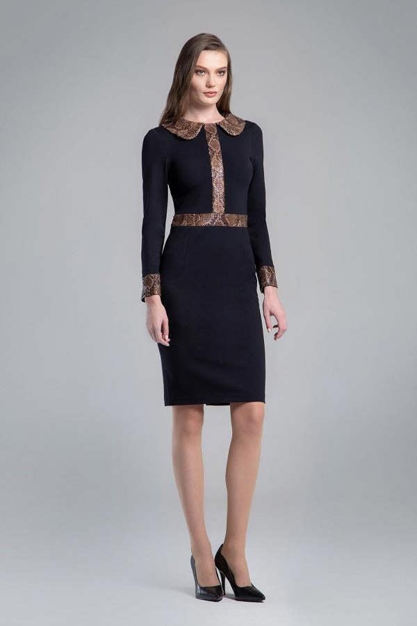 Rumour London Lynn black jersey dress with snake-effect trim