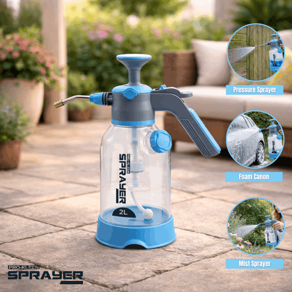 ProKleen 2L Hand Pump Sprayer, Snow Foam Spray Bottle with 3 Adjustable Nozzles