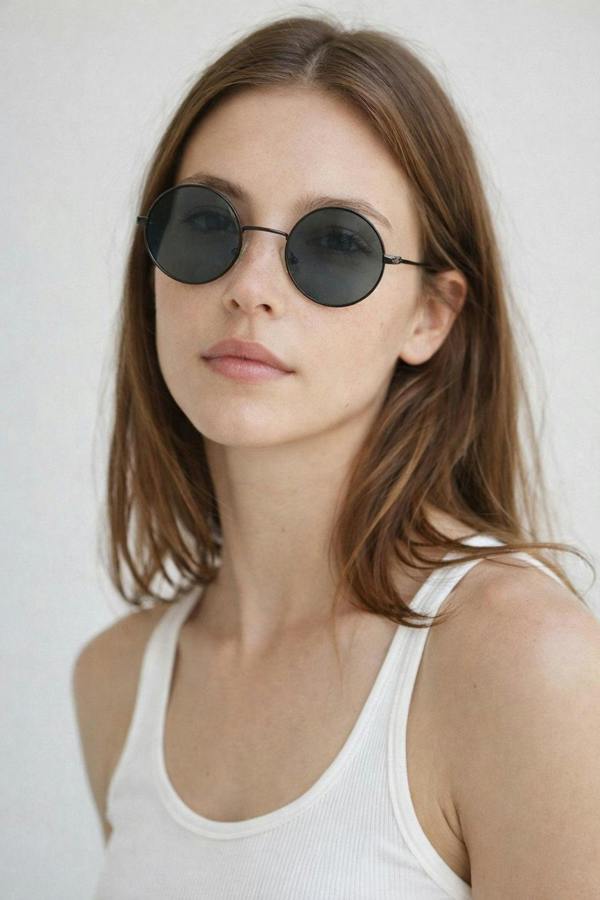 Round Metal Sunglasses In Shiny Black - svnx