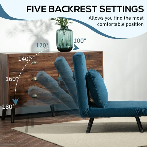 Wyld Haus Mofa Nare Velvet Navy Blue 4 In One Convertible Single Chair Bed With Pillow