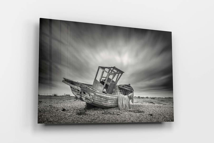 black and white coastal boat print