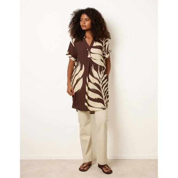 Blue Vanilla Palm Print Tunic Top