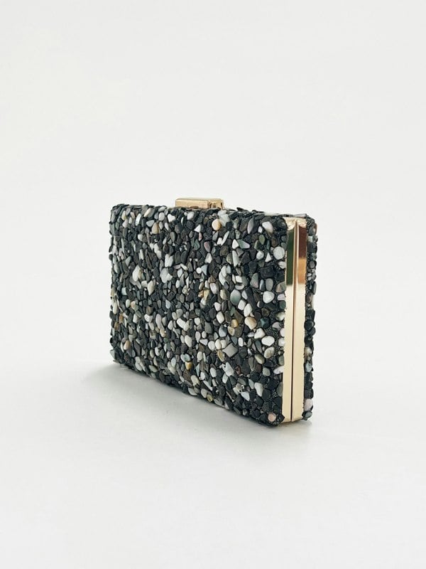SVNX Embellished Clutch bag in Black Speckle