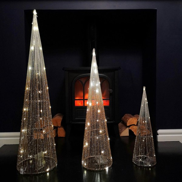 Samuel Alexander LED Tree Cone Obelisk Trio with 90 LEDs in Gold
