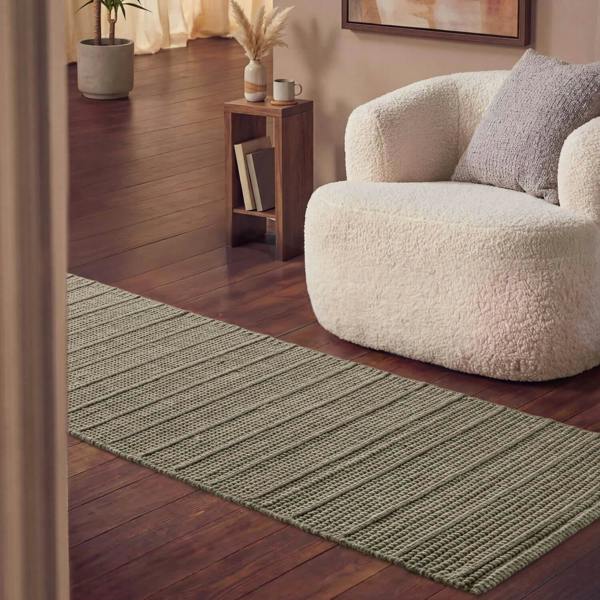 Camden Wool Parker Rug Grey, heat-insulting, striped textured design.