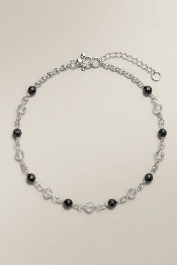 The Colourful Aura Sterling Silver black beaded Summer Indie Boho Indian Payal Anklet