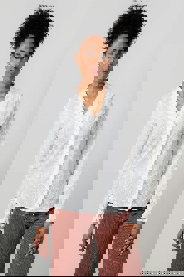 Lily & Me Kit Ruffle Embroidered Cotton Blouse White