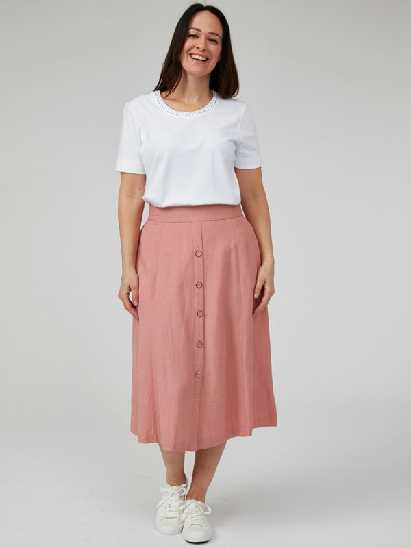 PennyPlain Button Through Skirt - Dusk