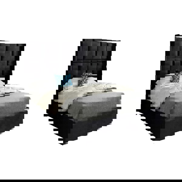 Casa Magna Quanta Straight Winged Upholstered Soft Velvet Bed Frame - Black