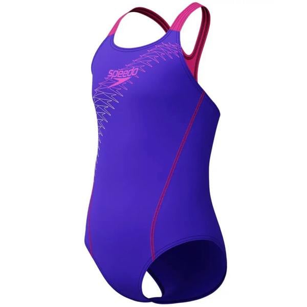 Speedo girls medley logo medalist swimsuit in purple and pink