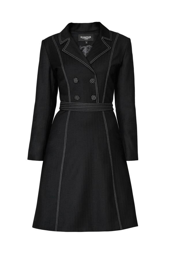 Rumour London Annabel virgin wool dress with pleated back and contrasting stitching
