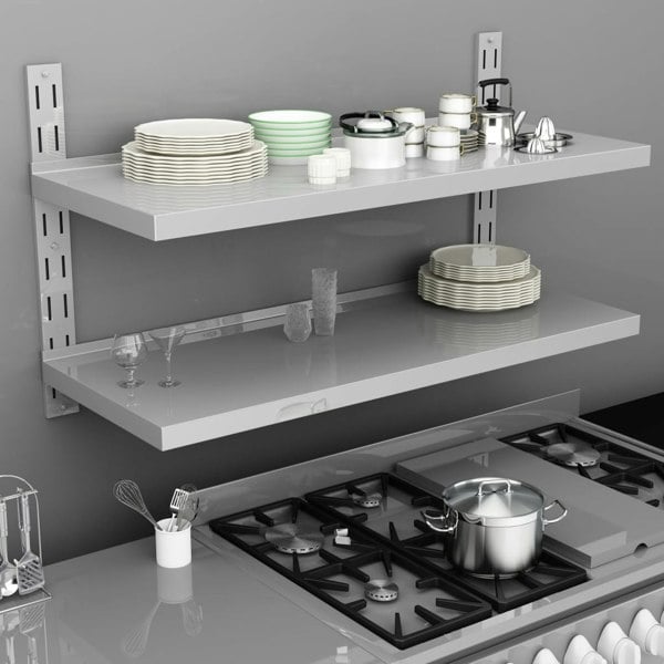 Berkfield 2-Tier Floating Wall Shelf Stainless Steel 120x30 cm