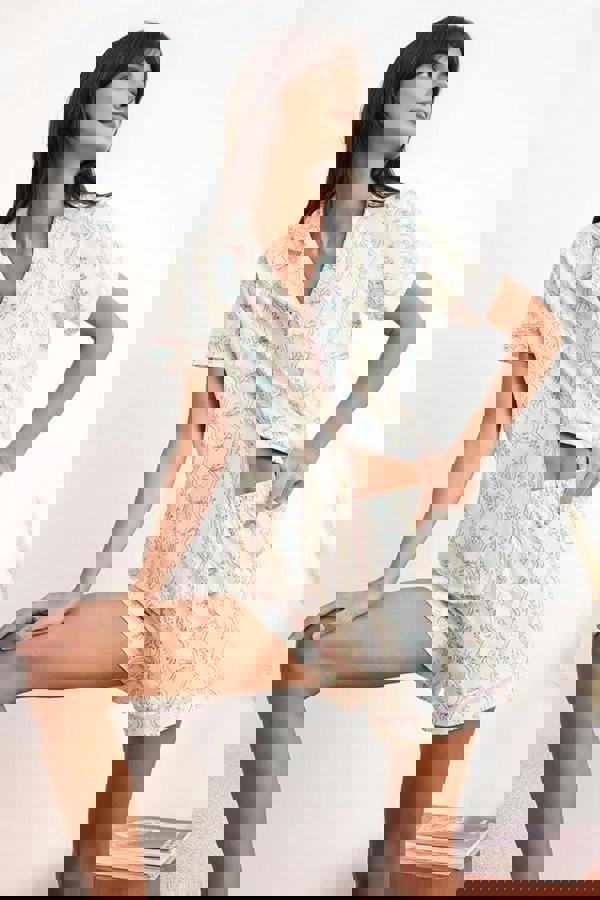 WOVCOR 2-Piece 100% Cotton Knitted Pajama Set with Floral and Ribbon Pattern