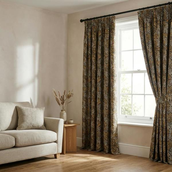 Royan made-to-measure curtains in Gold, styled in a living room