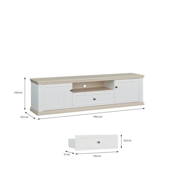 Furniture To Go Pontypool Wide TV Unit with 2 Doors, Drawer & Open Shelf in White and Riva Oak