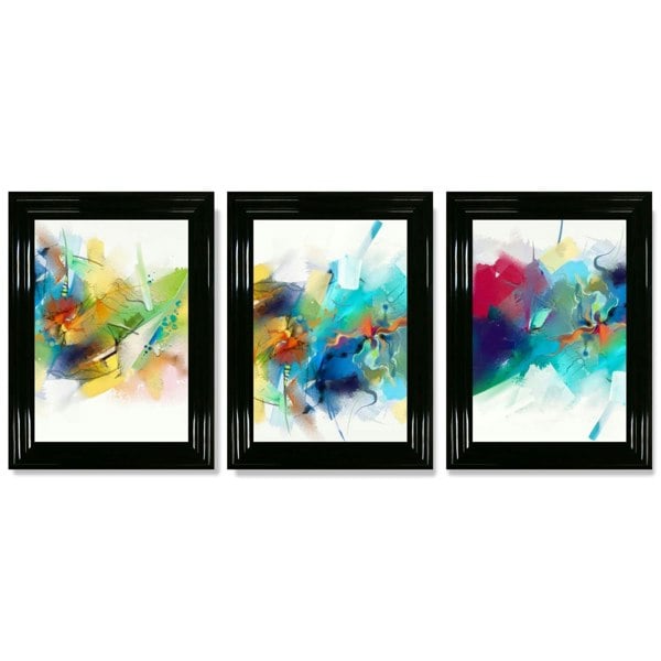 Artze Wall Art Set of 3 Abstract Multicolour Blue Pink Framed Wall Art Prints