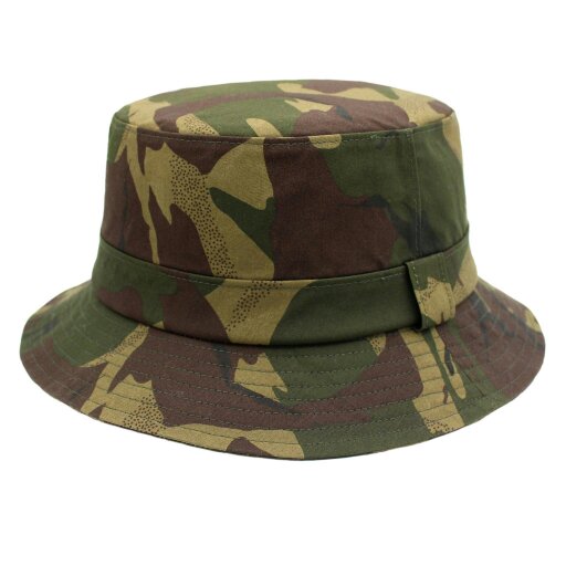 Heather Hats & Accessories Water Resistant Waxed Cotton Bucket Hat, Checked Cotton Lining, Outdoor Wear, Camo Olive