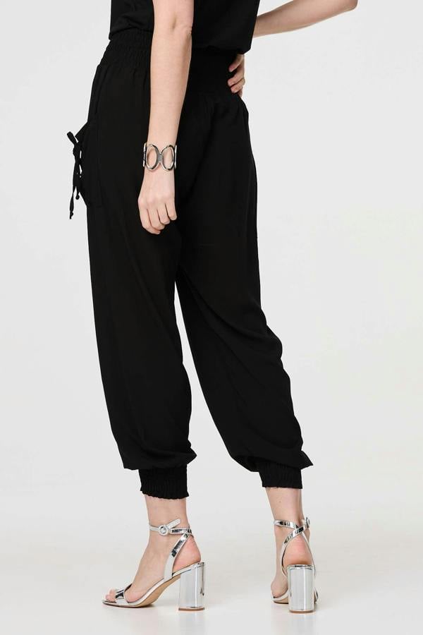 Black | High Waist Pull On Tapered Pants