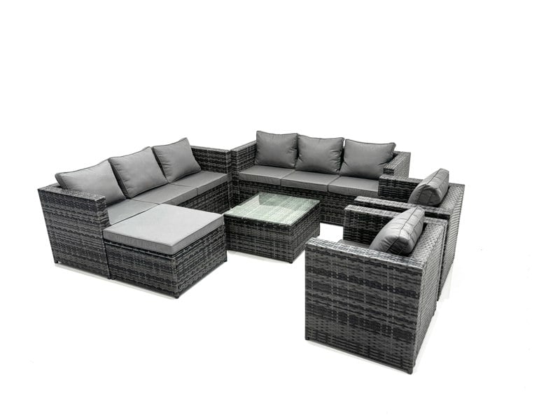 Fimous 9 Seater Dark Grey Mixed Rattan Garden Furniture Sofa Set Table Chair