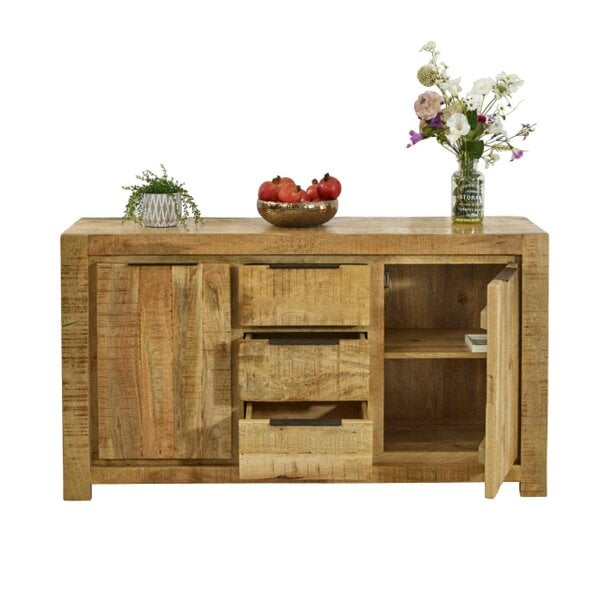 Wyld Haus California Solid Mango Wood Large Sideboard With 2 Doors And 3 Drawers