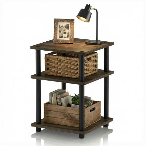 WALPLUS Durable Turn-N-Tube Easy Assembly Multipurpose Shelf, Columbia Walnut/Black for Study Room