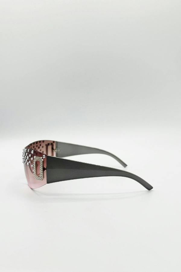 Racer Diamante Sunglasses In Pink - svnx