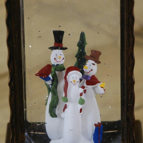 Samuel Alexander 27cm Dual Power LED Christmas Glitter Water Spinner Rustic Lantern Snowman Scene