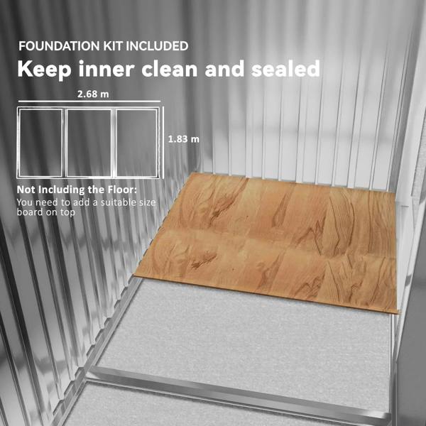 Foundation kit platform with steel frame and plywood panel for garden shed