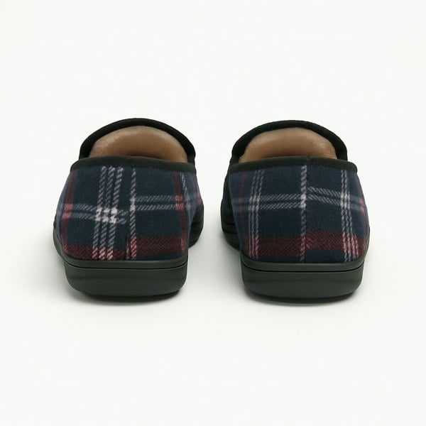 Dunlop MARTYN Mens Lined Textile Full Slippers Navy Check