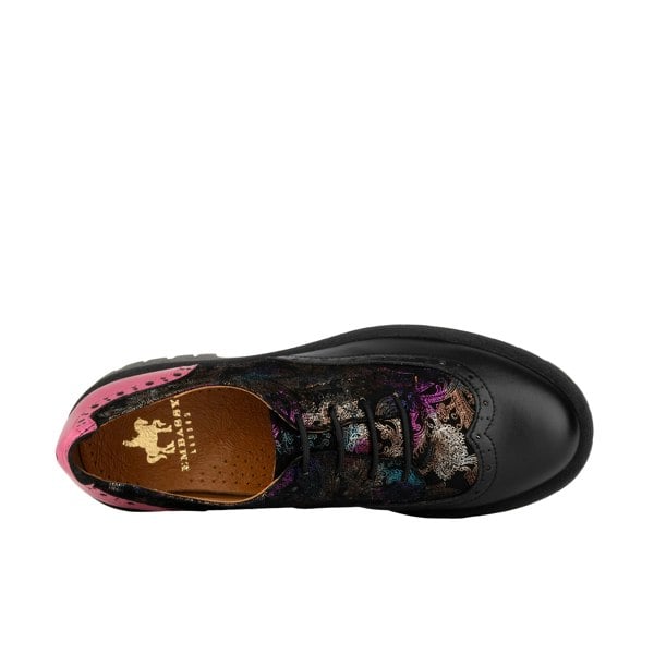 Embassy London Artisan - Dark Winter Foil & Pink - Women's leather lace-up shoe with brogue detailing