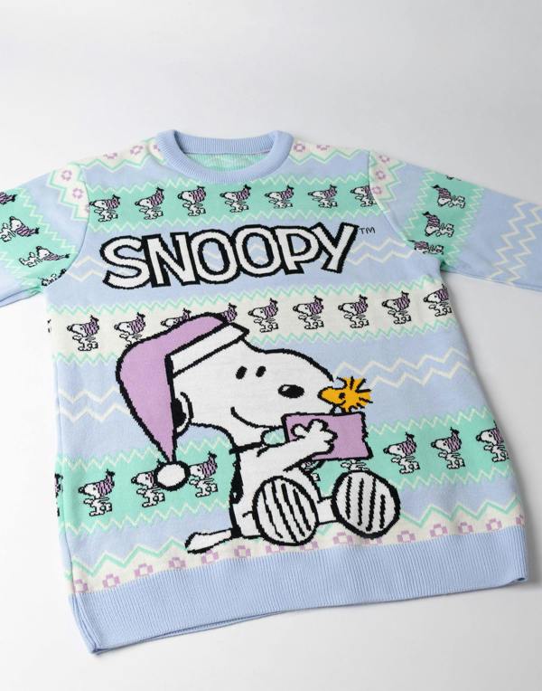Peanuts Womens Blue Snoopy Christmas Jumper