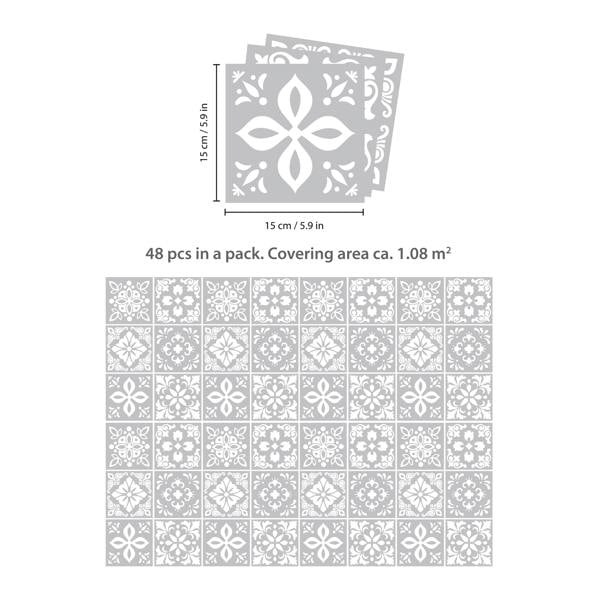WALPLUS WT1556 - Andalu Light Grey Cement Spanish Wall Tile Sticker Set - 15 cm x 15 cm - 24 pcs