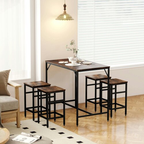 Wyld Haus Vimose Wooden Rustic Brown 5 Piece Breakfast Bar Table And Stool Set