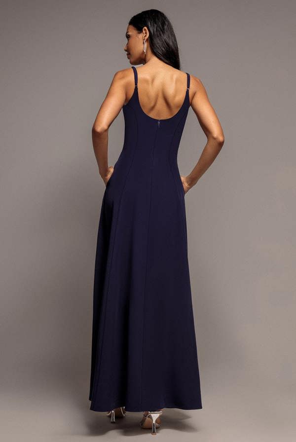 Strapless Fit & Flare A Line Maxi Dress - Navy Blue DR5114