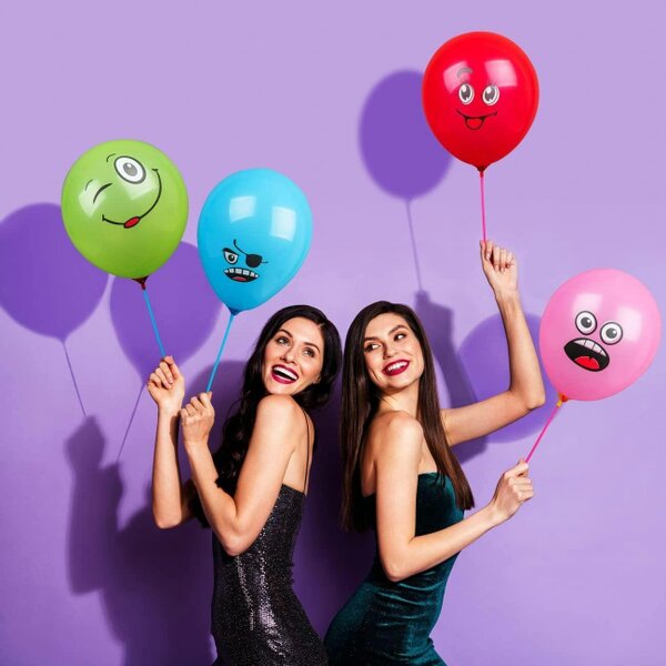 Shatchi 12 inch Emoji Latex Balloons, Assorted Multicolour Party Decorations, Pack of 100