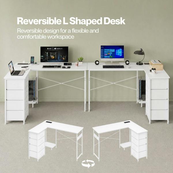 Levede L-shaped Office Desk Corner Computer Table with Storage USB Power Charing