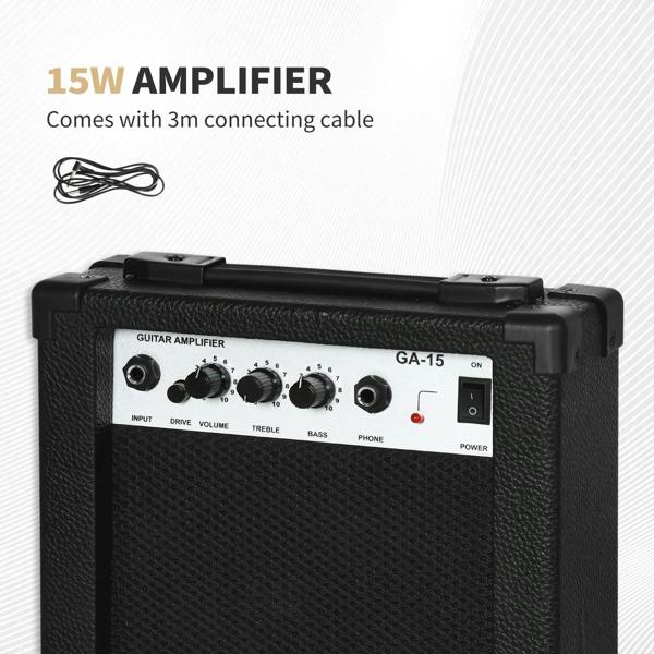 15W guitar amplifier with control panel, input and headphone jacks