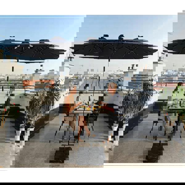 Gr8 Garden 4.6m Patio Parasol Large Double Sided Garden Umbrella With Crank Base Navy Blue