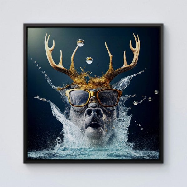 Warren Reed Stag Splash Art Framed Canvas