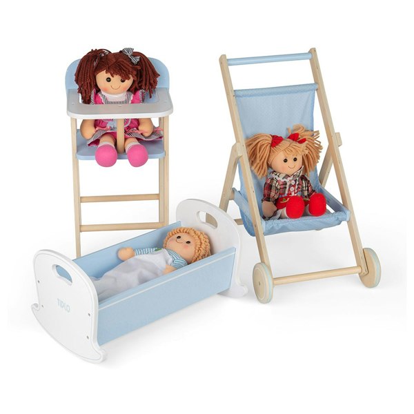 Tidlo Wooden Dolls High Chair - Pastel Blue 