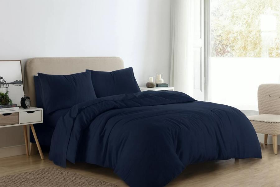 Brushed Cotton Plain Navy Duvet Cover Set